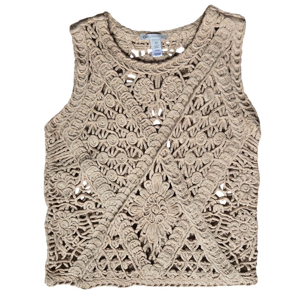 Cato Women Vintage 90s Y2K Boho Festival Earthy Crotchet Texture Open Knit Top M